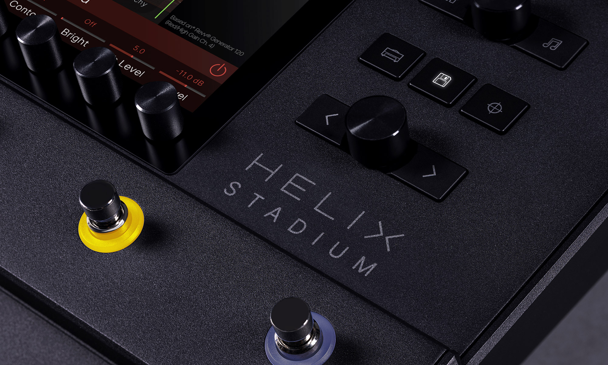 Close-up of Helix Stadium logo and control knob