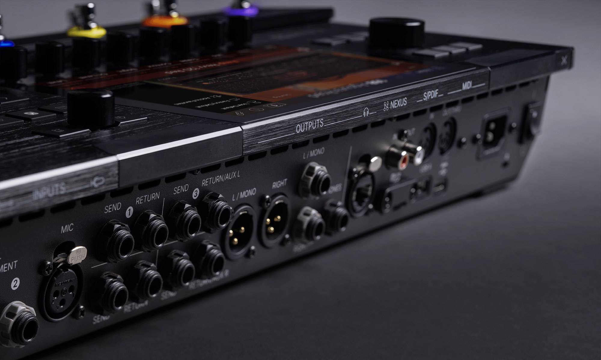 Close-up of back of Helix Stadium Floor showing inputs and outputs